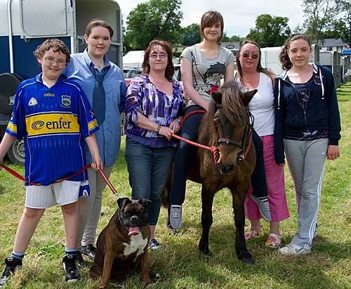 Photographed at Killusty Show are L to R: Jack Pollard holding his dog 'Sammy', Anita Pollard, Olwyn O’Brien, Shannon O'Brien on 'Chrissy', Grace Pollard and Kate O'Donnell.